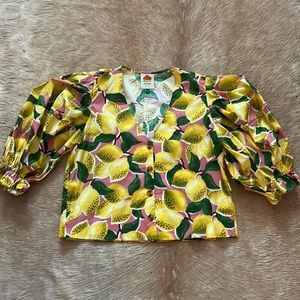 Farm Rio Shirt - Top Size XS Lemons Lemon Print Pink & Yellow Farm Rio